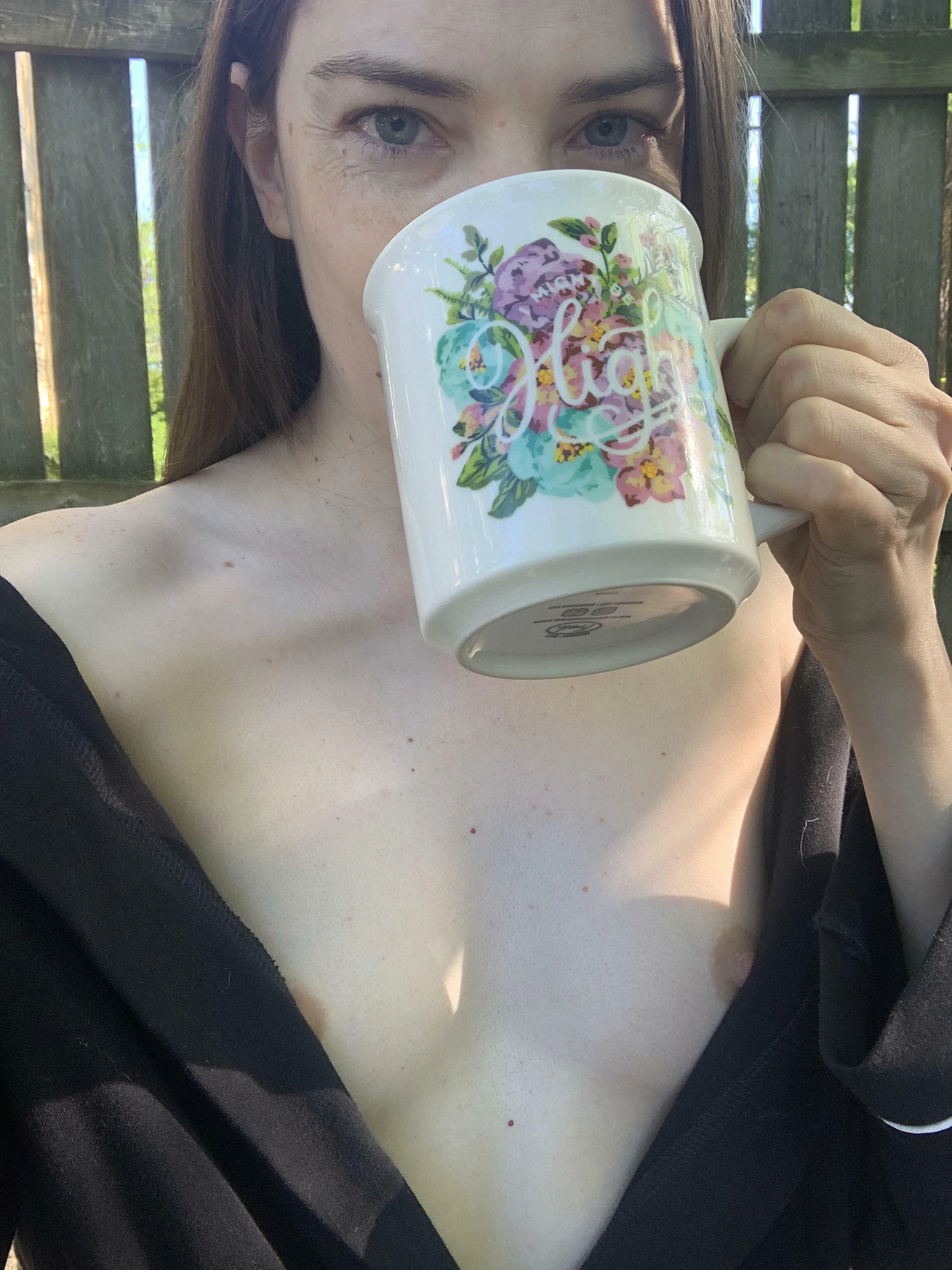 Morning coffee in the backyard